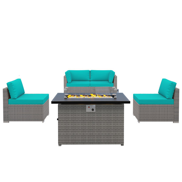 Latitude Run® Teymour 5 Piece Sectional Seating Group with Cushions